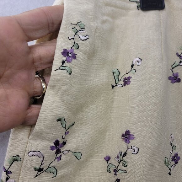 Cutter & Buck Size 14 Chino Linen Rayon Cream Floral Embroidered Lined Pants - Picture 3 of 12
